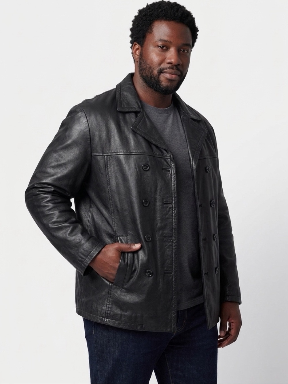 Charles Klein Black Genuine Leather Jacket Button Up Blazer